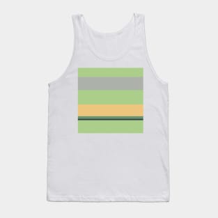 A miraculous transfusion of Silver Foil, Charcoal, Slate Green, Laurel Green and Sand stripes. Tank Top